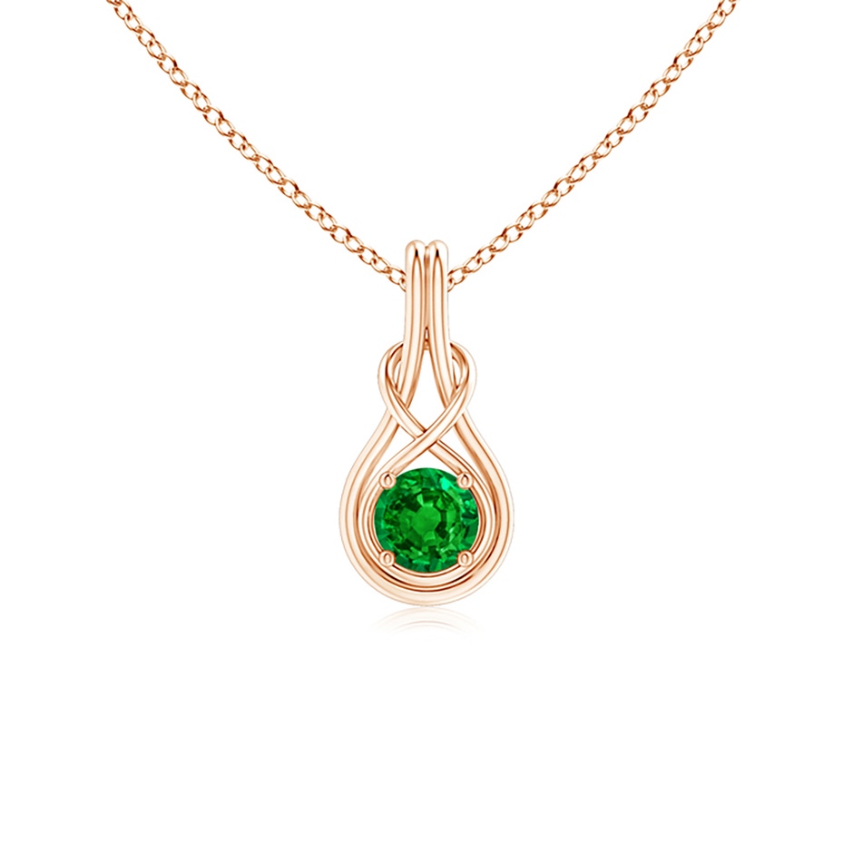 5mm AAAA Round Emerald Solitaire Infinity Knot Pendant in Rose Gold 