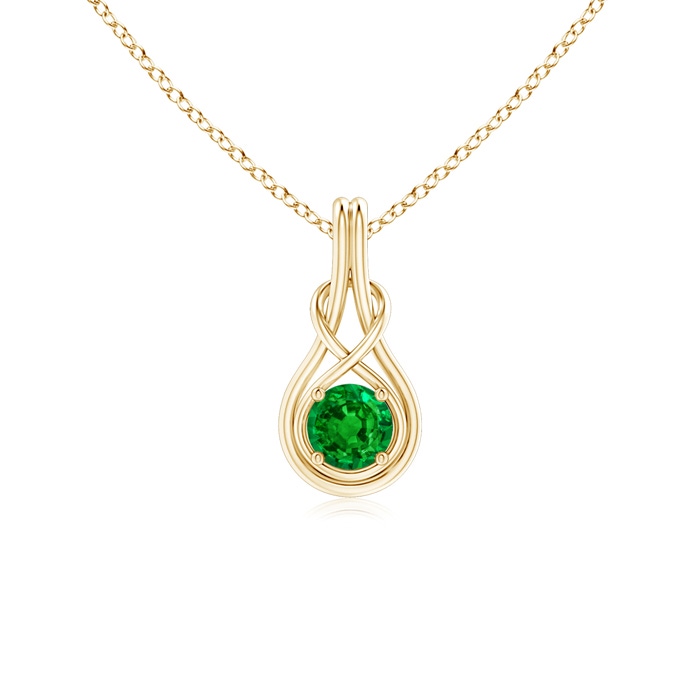 5mm AAAA Round Emerald Solitaire Infinity Knot Pendant in Yellow Gold