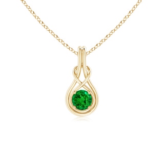5mm AAAA Round Emerald Solitaire Infinity Knot Pendant in Yellow Gold