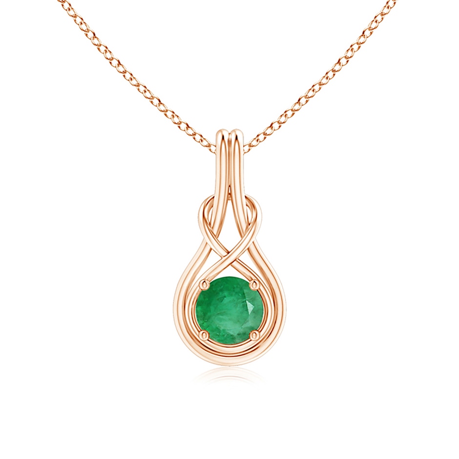 6mm A Round Emerald Solitaire Infinity Knot Pendant in Rose Gold 