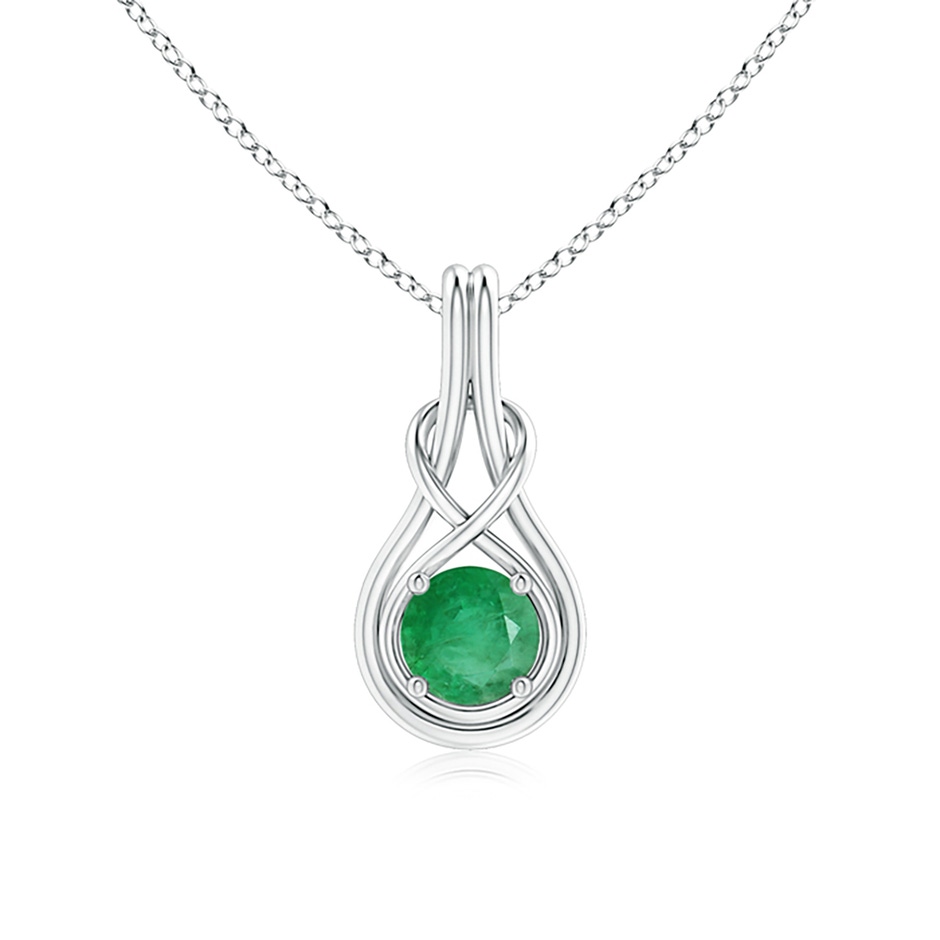 6mm A Round Emerald Solitaire Infinity Knot Pendant in White Gold 