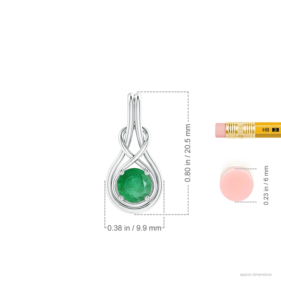 6mm A Round Emerald Solitaire Infinity Knot Pendant in White Gold ruler