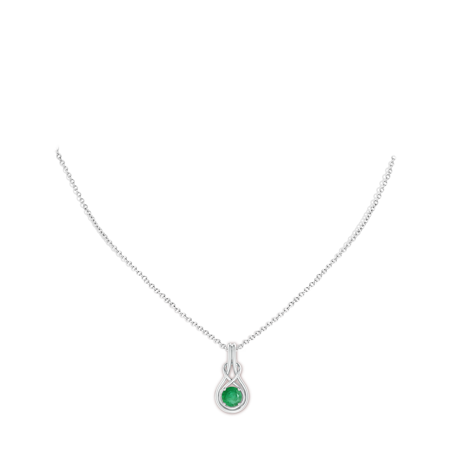 6mm A Round Emerald Solitaire Infinity Knot Pendant in White Gold pen