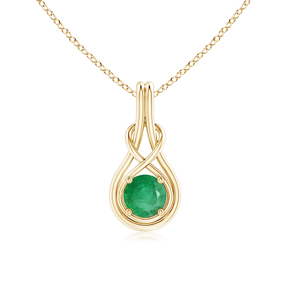6mm A Round Emerald Solitaire Infinity Knot Pendant in Yellow Gold 
