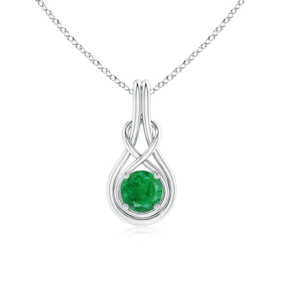 6mm AA Round Emerald Solitaire Infinity Knot Pendant in P950 Platinum 
