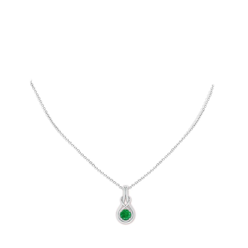6mm AA Round Emerald Solitaire Infinity Knot Pendant in P950 Platinum pen