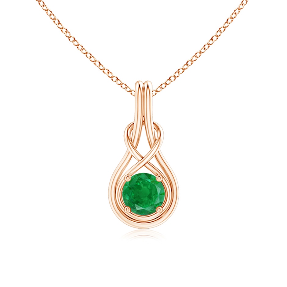 6mm AA Round Emerald Solitaire Infinity Knot Pendant in Rose Gold 