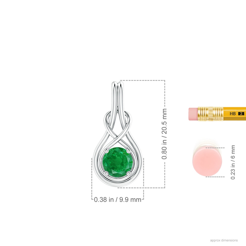 6mm AA Round Emerald Solitaire Infinity Knot Pendant in White Gold ruler