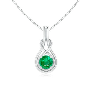 6mm AAA Round Emerald Solitaire Infinity Knot Pendant in P950 Platinum