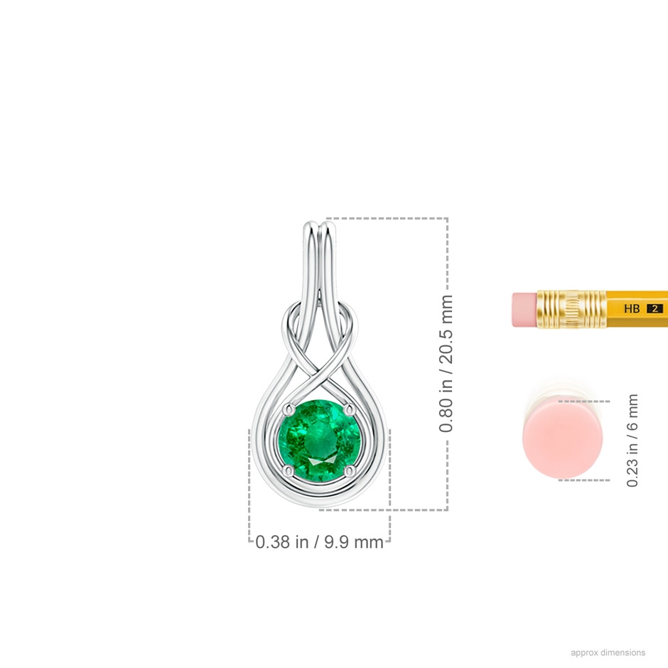 6mm AAA Round Emerald Solitaire Infinity Knot Pendant in P950 Platinum ruler