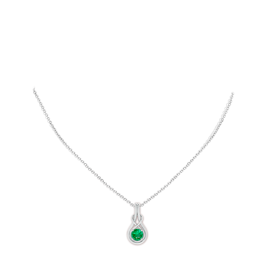 6mm AAA Round Emerald Solitaire Infinity Knot Pendant in P950 Platinum pen