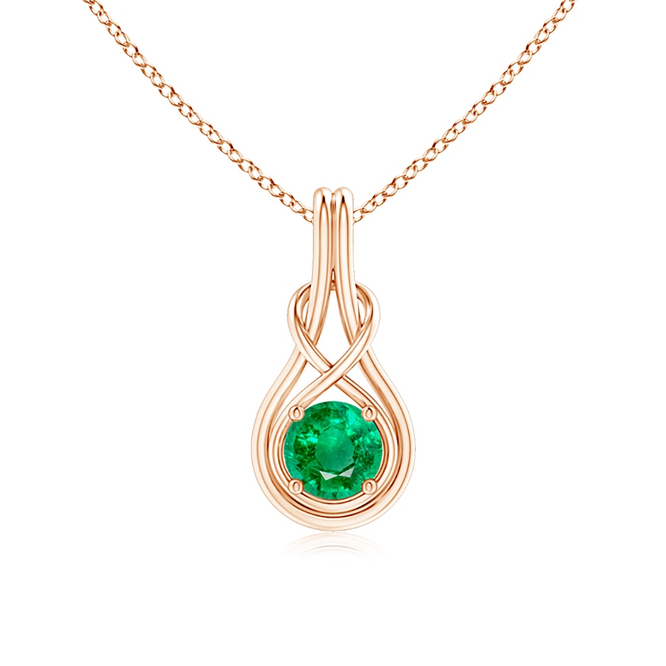 6mm AAA Round Emerald Solitaire Infinity Knot Pendant in Rose Gold 