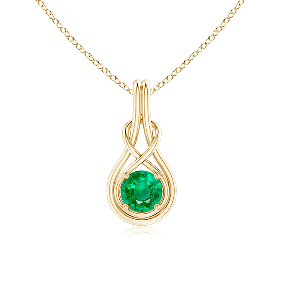 6mm AAA Round Emerald Solitaire Infinity Knot Pendant in Yellow Gold 