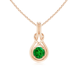 6mm AAAA Round Emerald Solitaire Infinity Knot Pendant in 9K Rose Gold