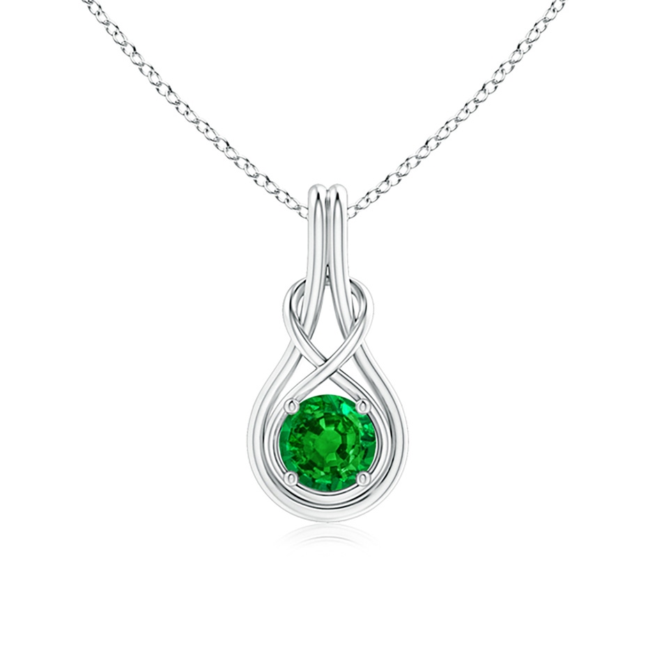 6mm AAAA Round Emerald Solitaire Infinity Knot Pendant in P950 Platinum 