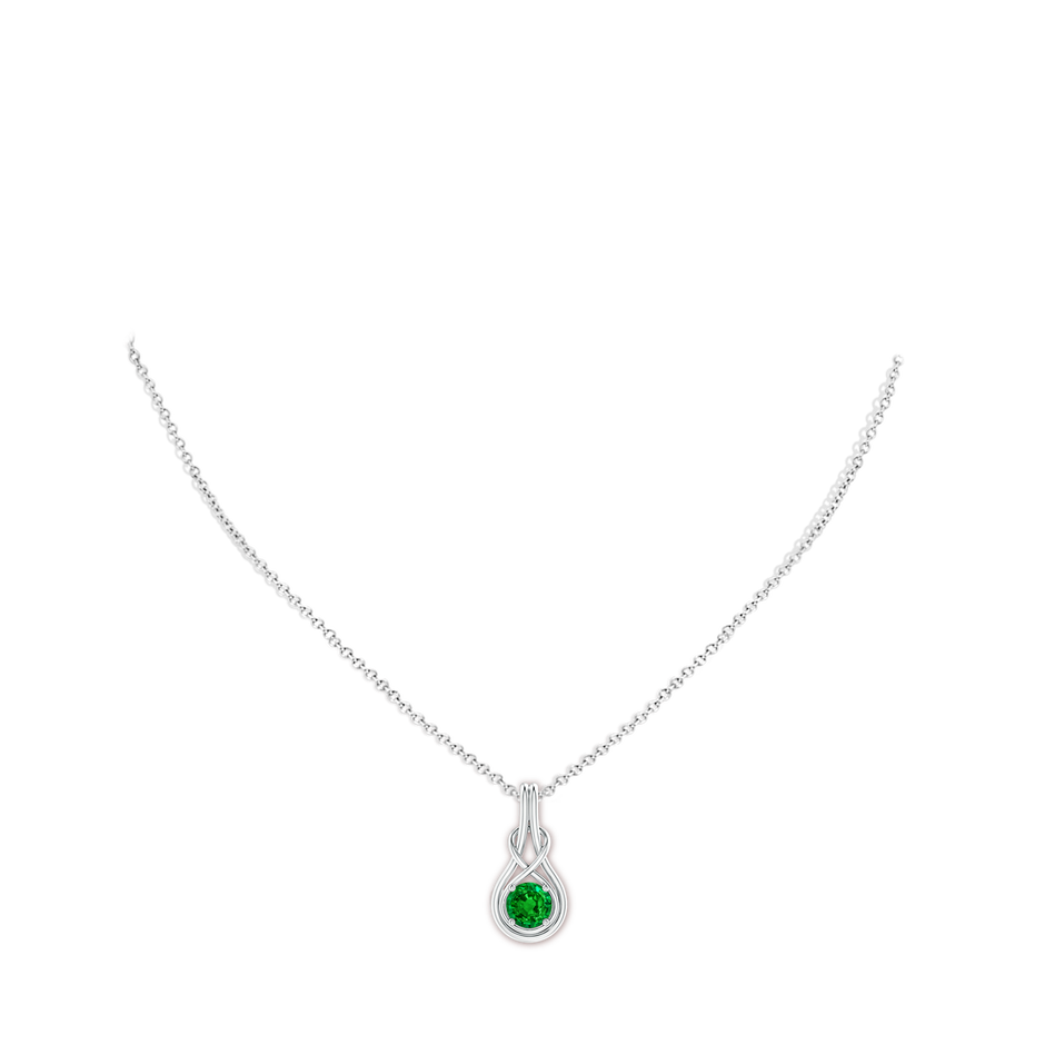 6mm AAAA Round Emerald Solitaire Infinity Knot Pendant in P950 Platinum pen