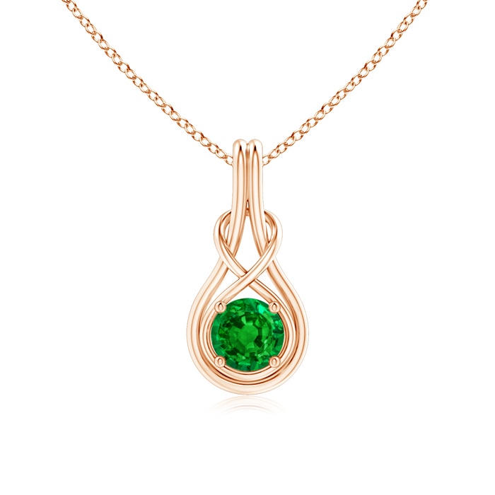 6mm AAAA Round Emerald Solitaire Infinity Knot Pendant in Rose Gold 