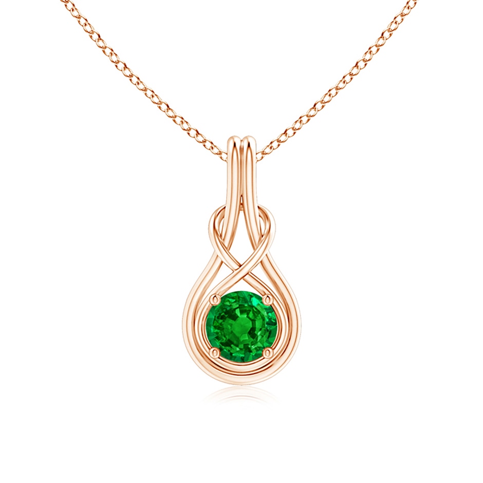 6mm AAAA Round Emerald Solitaire Infinity Knot Pendant in Rose Gold 