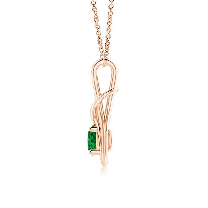 6mm AAAA Round Emerald Solitaire Infinity Knot Pendant in Rose Gold Side 199