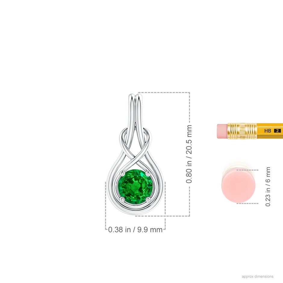 6mm AAAA Round Emerald Solitaire Infinity Knot Pendant in White Gold ruler