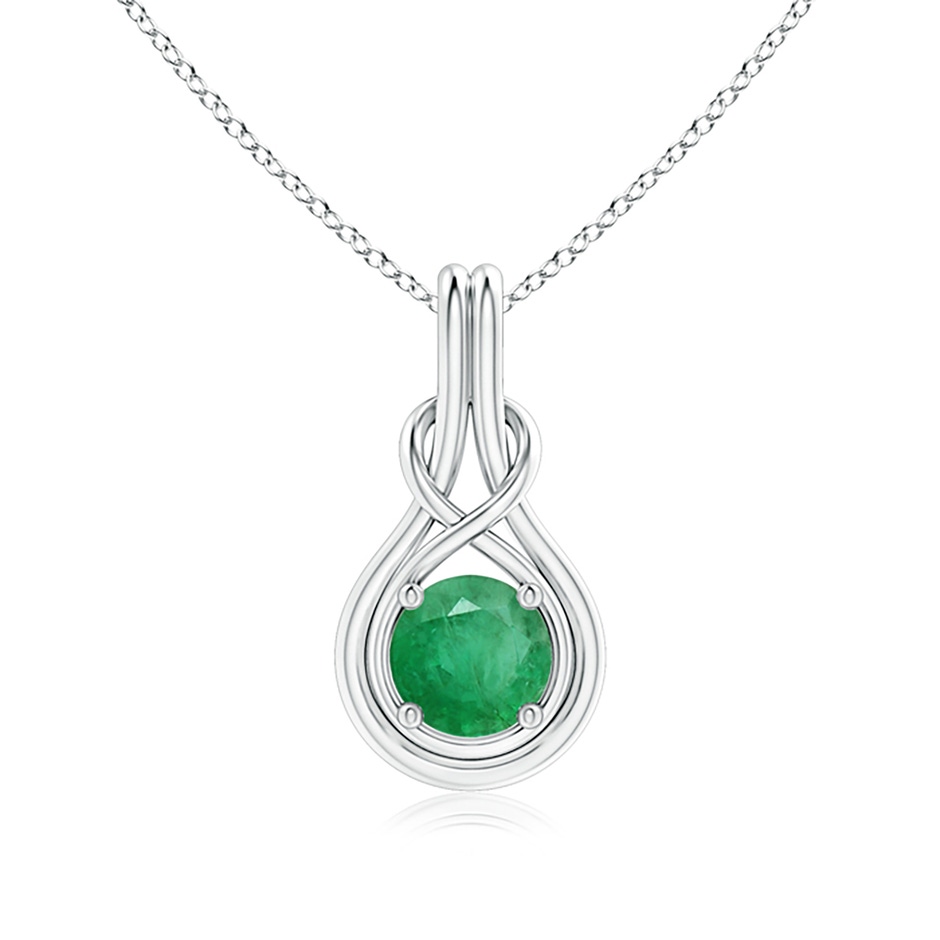 7mm A Round Emerald Solitaire Infinity Knot Pendant in P950 Platinum 