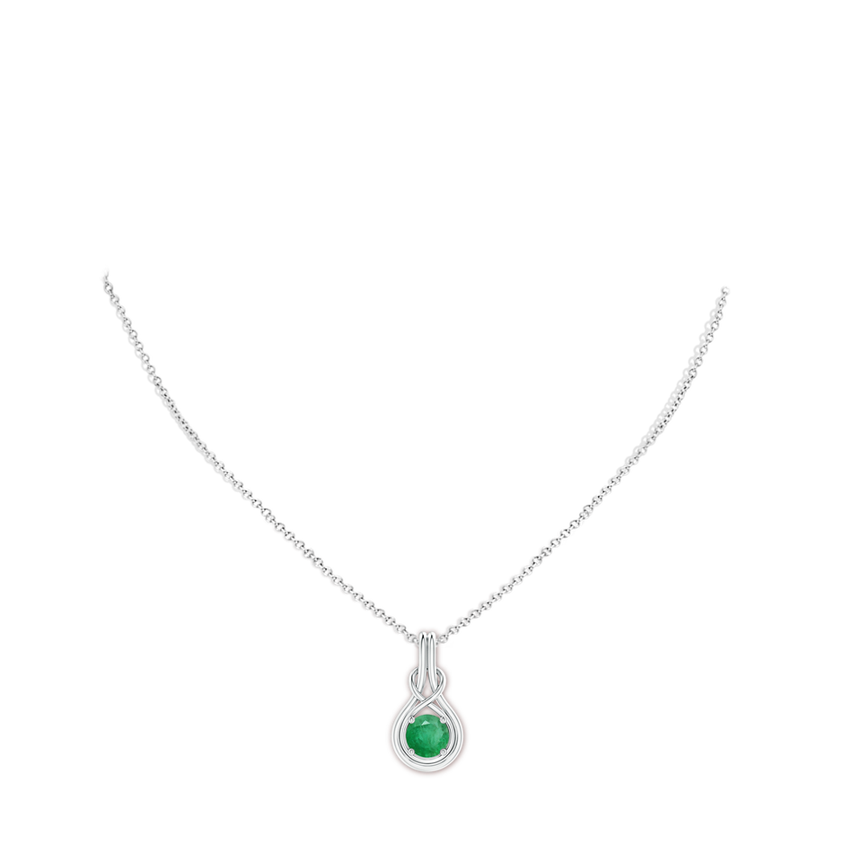 7mm A Round Emerald Solitaire Infinity Knot Pendant in White Gold pen