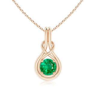 7mm AAA Round Emerald Solitaire Infinity Knot Pendant in 18K Rose Gold