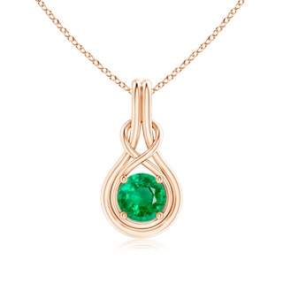 7mm AAA Round Emerald Solitaire Infinity Knot Pendant in 9K Rose Gold