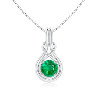 7mm AAA Round Emerald Solitaire Infinity Knot Pendant in P950 Platinum