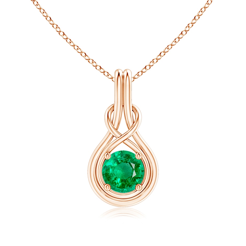 7mm AAA Round Emerald Solitaire Infinity Knot Pendant in Rose Gold 