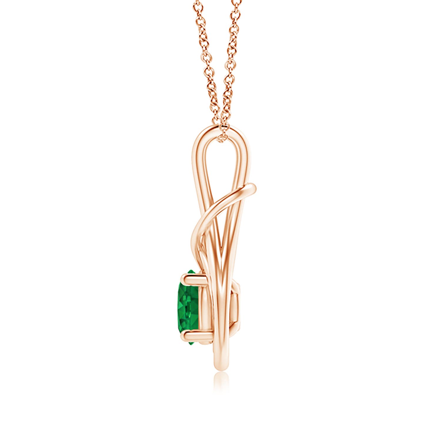 7mm AAA Round Emerald Solitaire Infinity Knot Pendant in Rose Gold