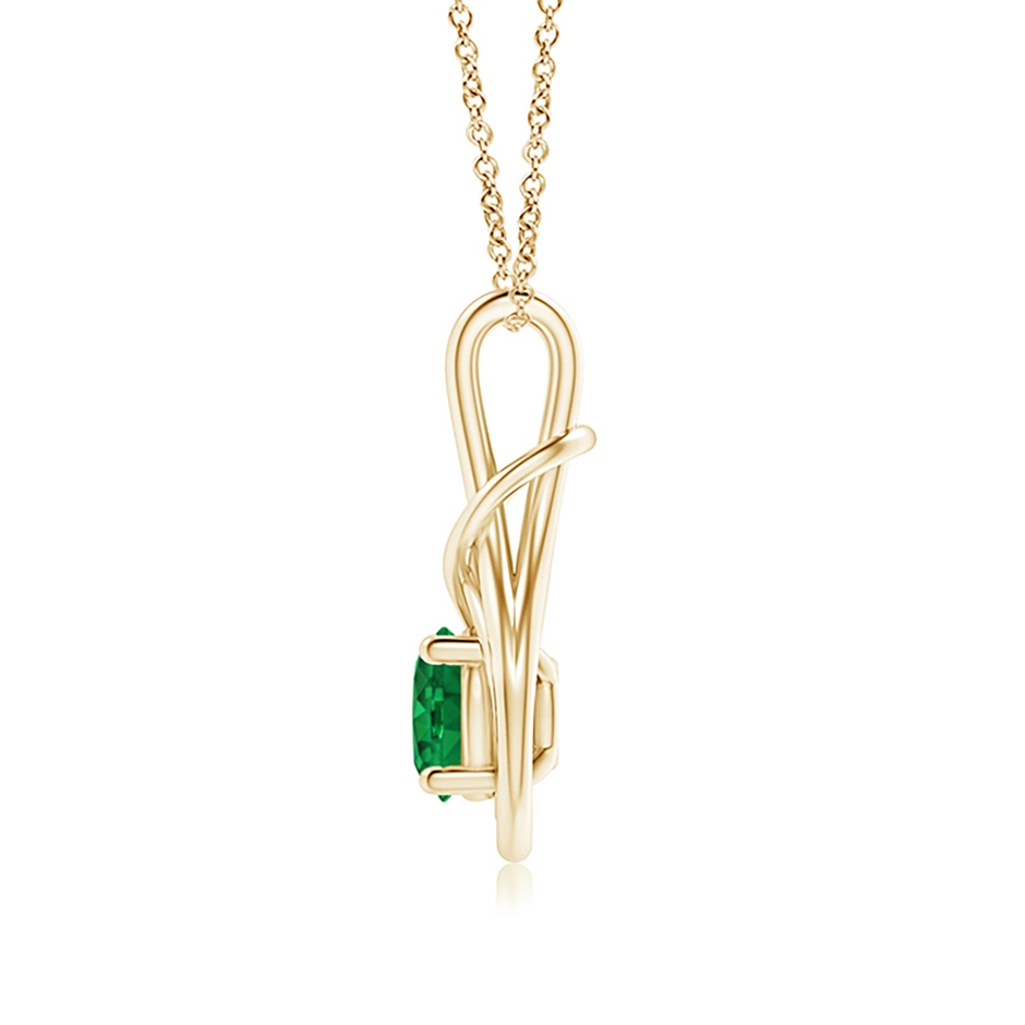 7mm AAA Round Emerald Solitaire Infinity Knot Pendant in Yellow Gold side 199
