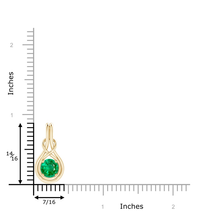 7mm AAA Round Emerald Solitaire Infinity Knot Pendant in Yellow Gold ruler