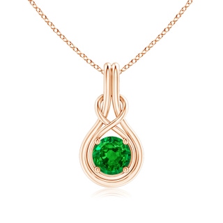 7mm AAAA Round Emerald Solitaire Infinity Knot Pendant in 18K Rose Gold