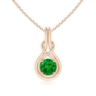 7mm AAAA Round Emerald Solitaire Infinity Knot Pendant in 9K Rose Gold
