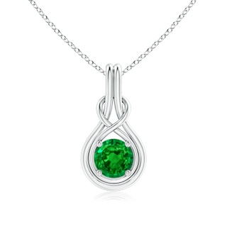 7mm AAAA Round Emerald Solitaire Infinity Knot Pendant in P950 Platinum