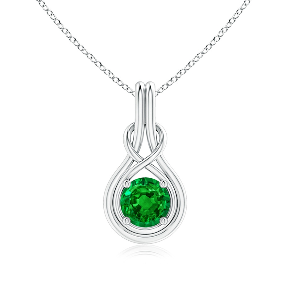 7mm AAAA Round Emerald Solitaire Infinity Knot Pendant in P950 Platinum 