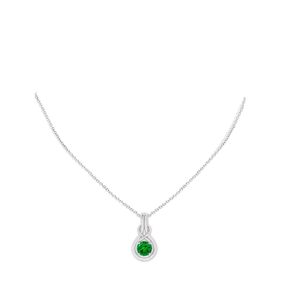 7mm AAAA Round Emerald Solitaire Infinity Knot Pendant in P950 Platinum pen