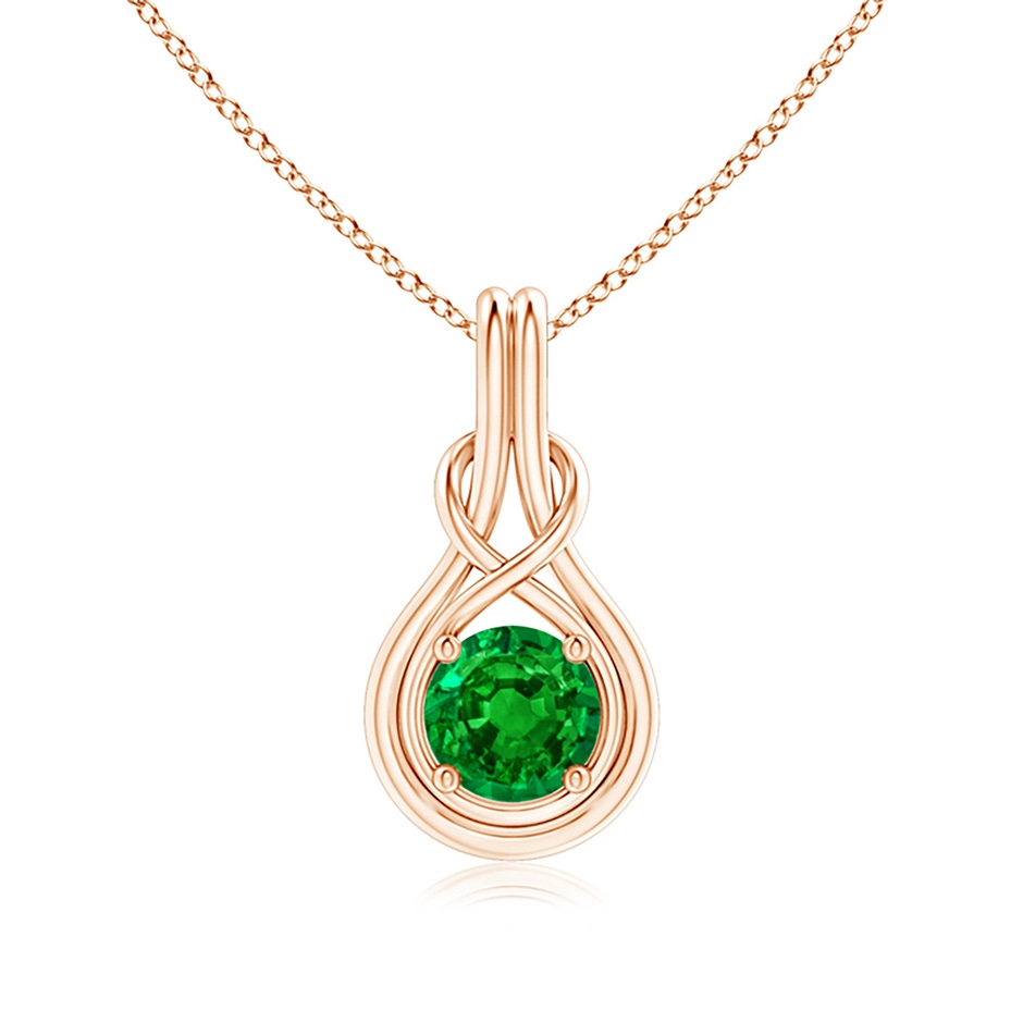 7mm AAAA Round Emerald Solitaire Infinity Knot Pendant in Rose Gold 