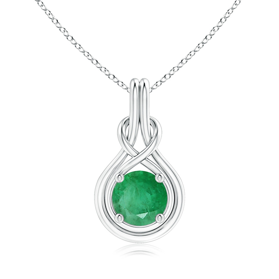 8mm A Round Emerald Solitaire Infinity Knot Pendant in 18K White Gold 