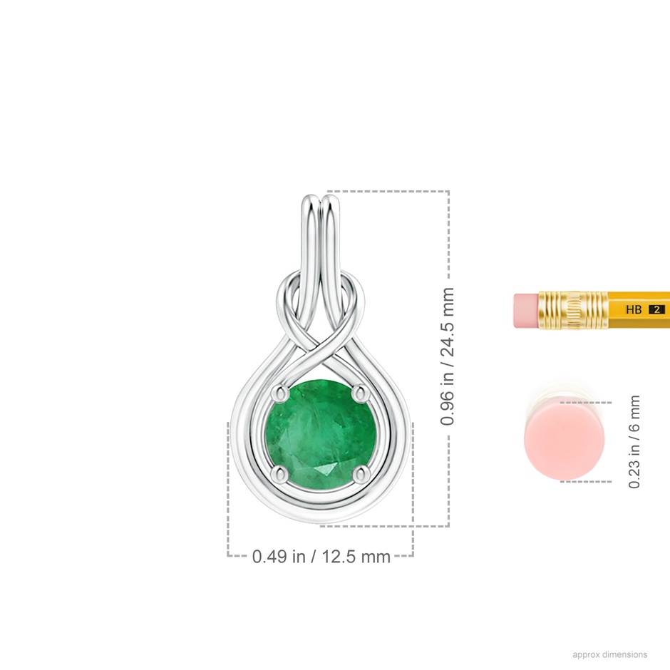 8mm A Round Emerald Solitaire Infinity Knot Pendant in 18K White Gold ruler