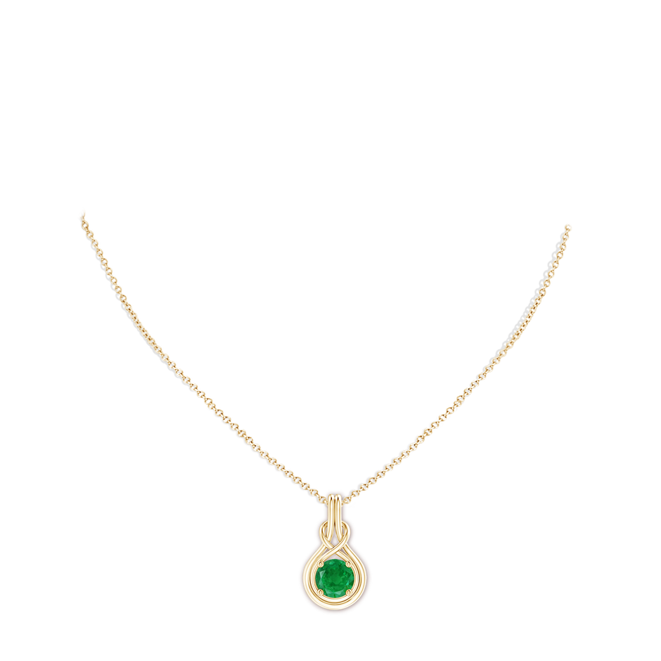 8mm AA Round Emerald Solitaire Infinity Knot Pendant in 18K Yellow Gold pen