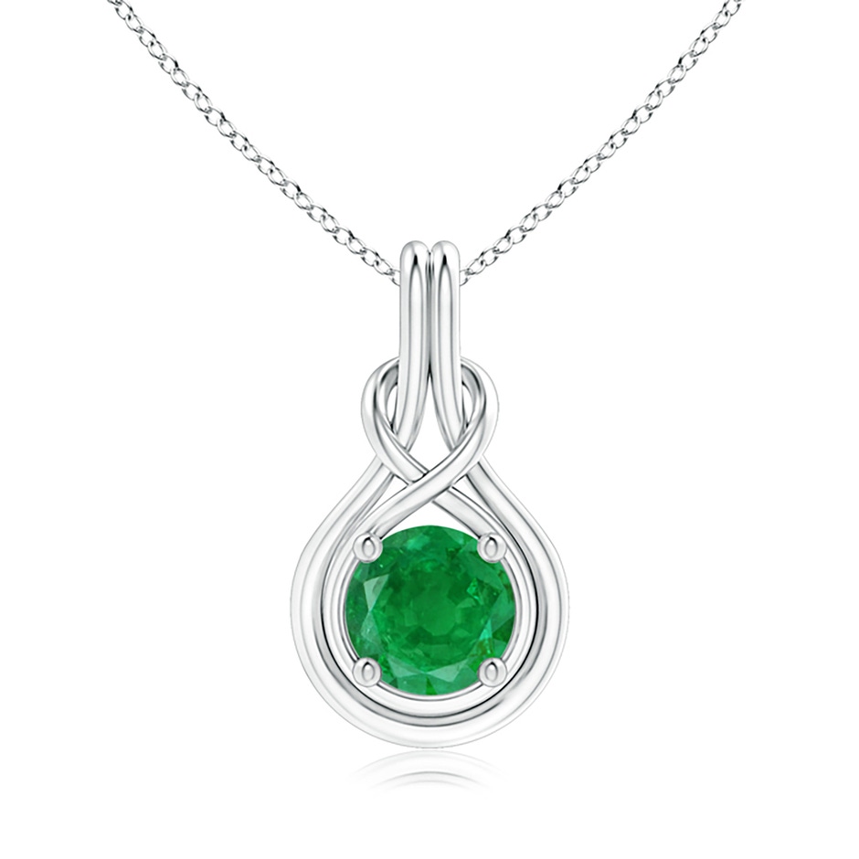 8mm AA Round Emerald Solitaire Infinity Knot Pendant in P950 Platinum 