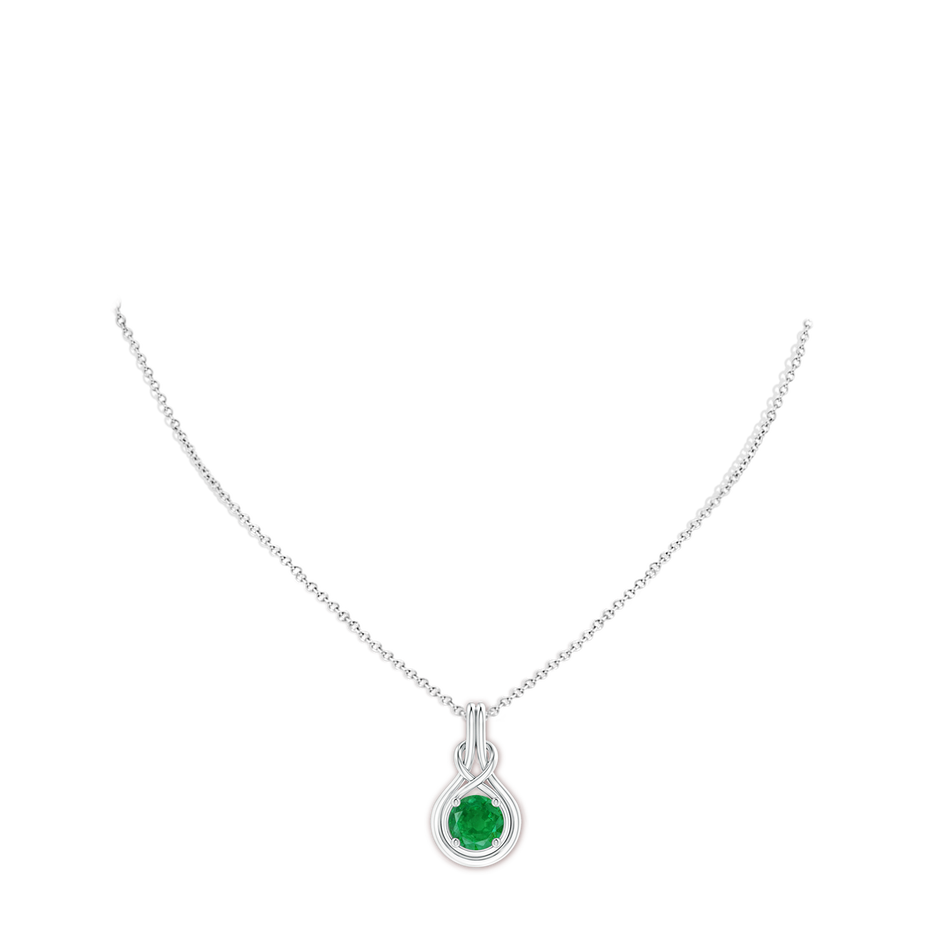 8mm AA Round Emerald Solitaire Infinity Knot Pendant in P950 Platinum pen