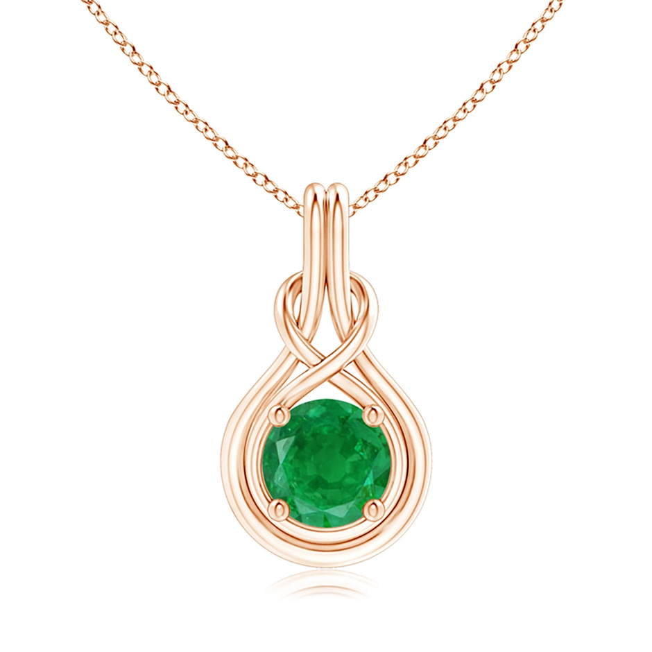8mm AA Round Emerald Solitaire Infinity Knot Pendant in Rose Gold 