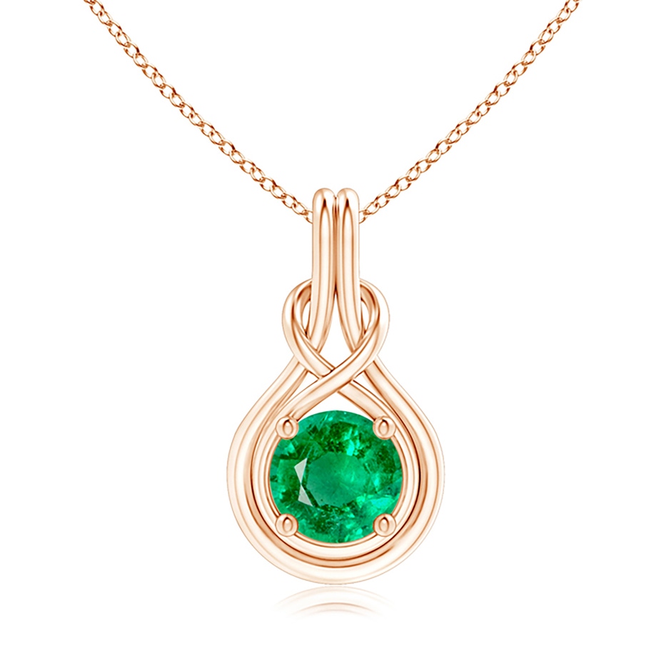 8mm AAA Round Emerald Solitaire Infinity Knot Pendant in 18K Rose Gold 