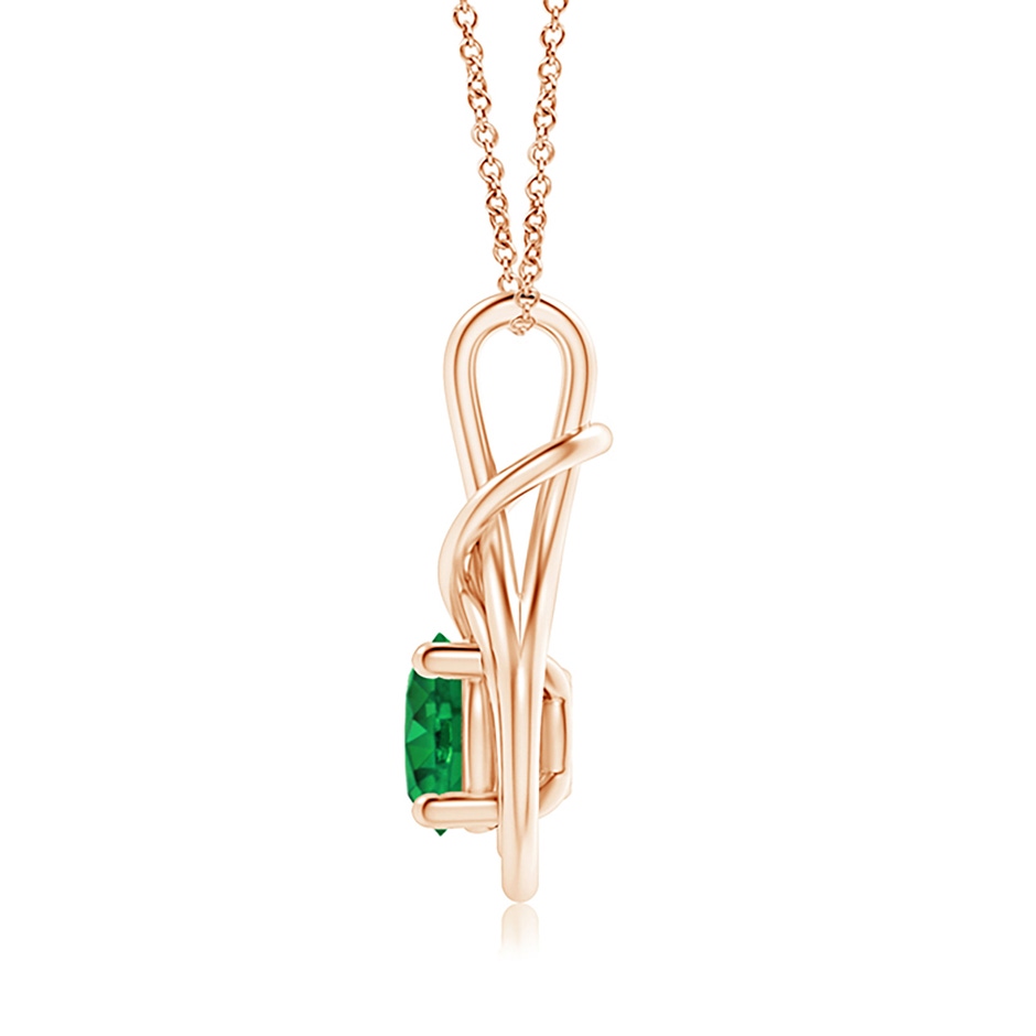 8mm AAA Round Emerald Solitaire Infinity Knot Pendant in 18K Rose Gold side 199