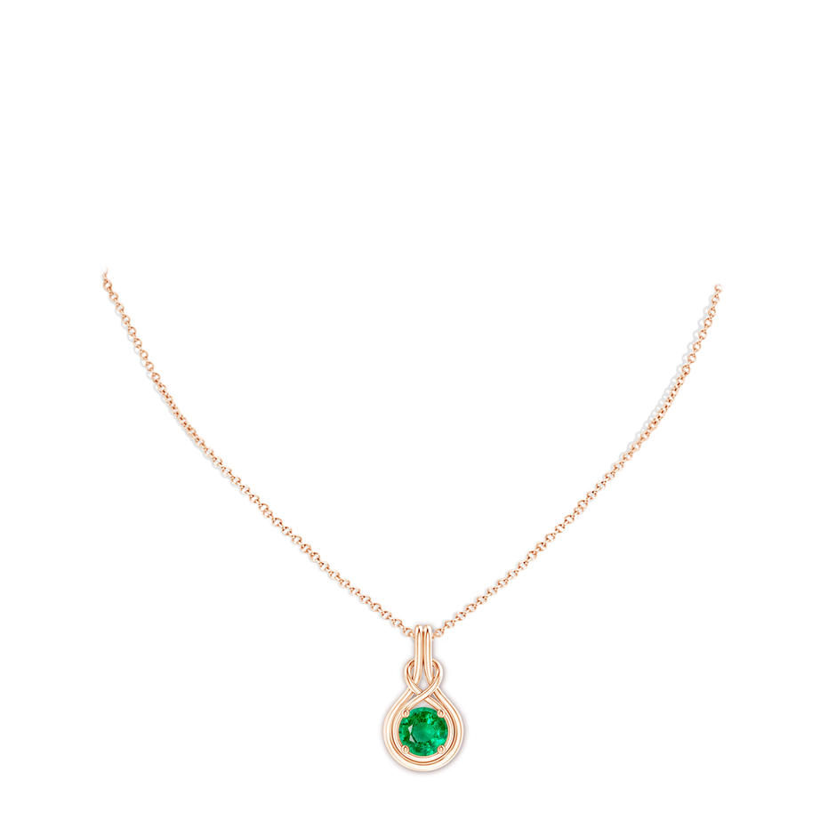 8mm AAA Round Emerald Solitaire Infinity Knot Pendant in 18K Rose Gold pen