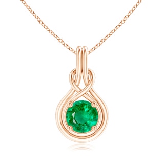 8mm AAA Round Emerald Solitaire Infinity Knot Pendant in 9K Rose Gold