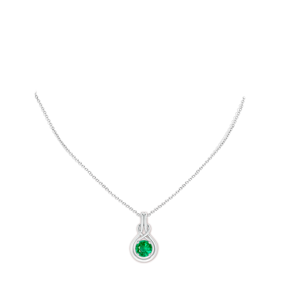 8mm AAA Round Emerald Solitaire Infinity Knot Pendant in P950 Platinum pen